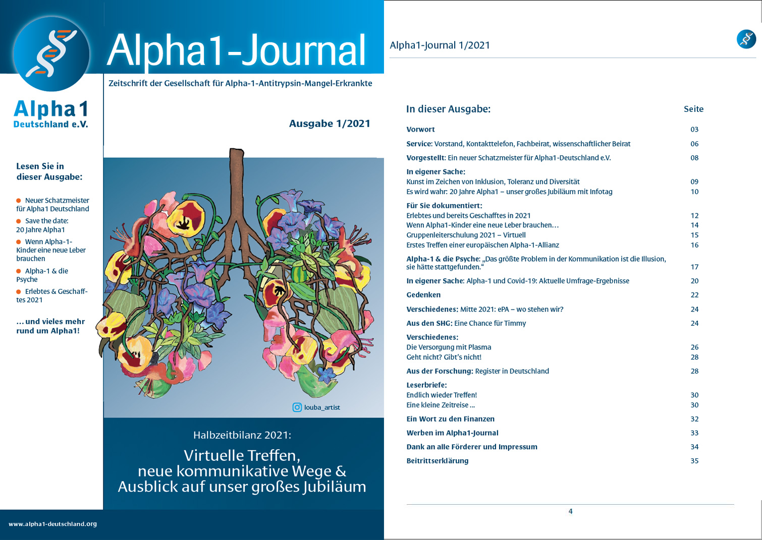 Cover und Inhaltsverzeichnis: Alpha1-Journal 1-2021