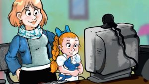 Alpha1-Familie beim Schauen des virtuellen Kindertages.