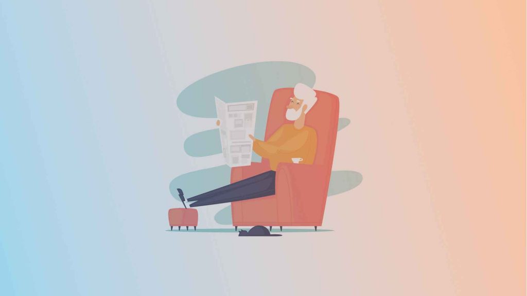 Illustration: Mann liest Zeitung auf Sessel