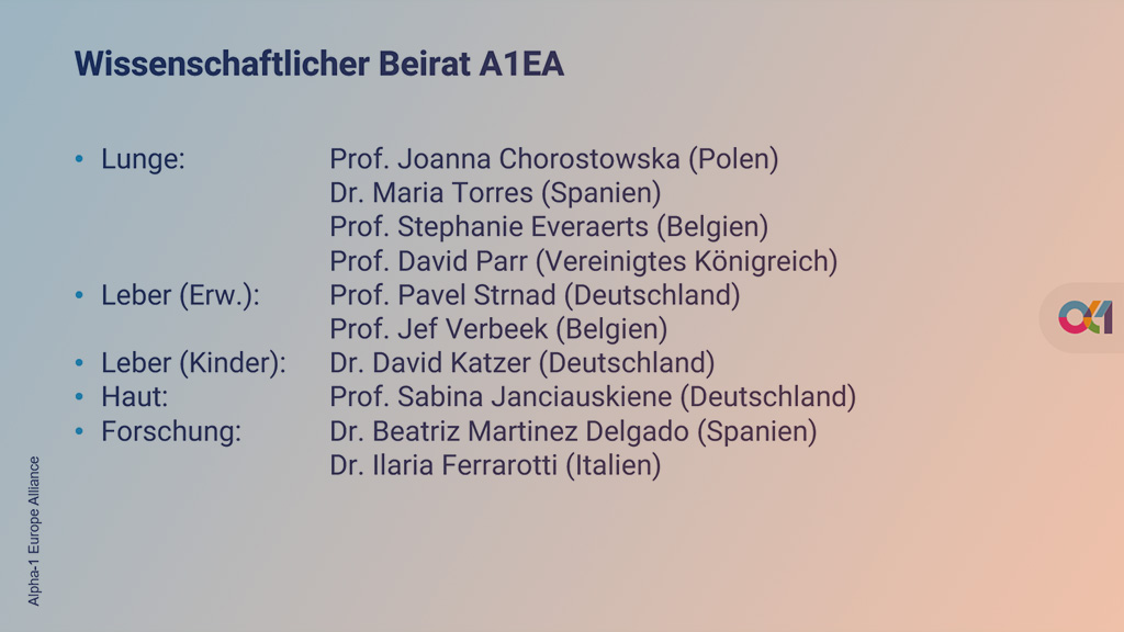 Der Wissenschaftliche Beirat von Alpha-1 Europe Alliance.